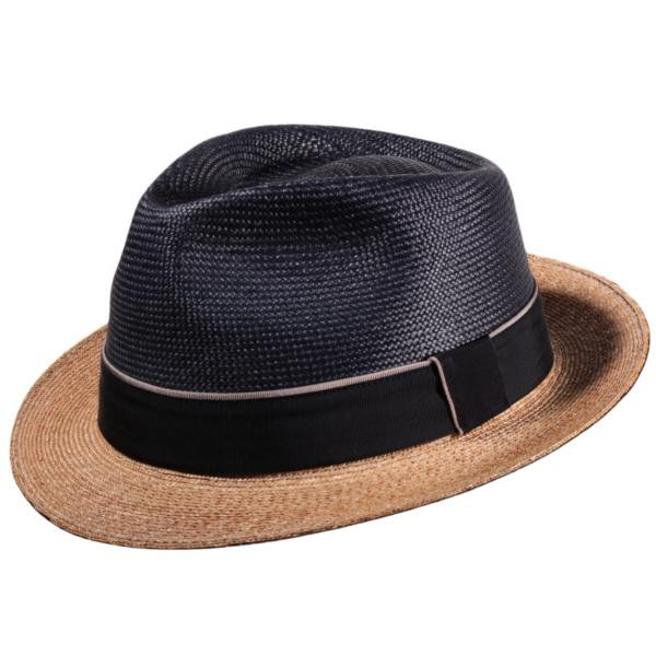 Bünzer Freiamt Hut mit dunkelblauem Kopf aus Panamastroh und Krempe aus Weizenstroh
