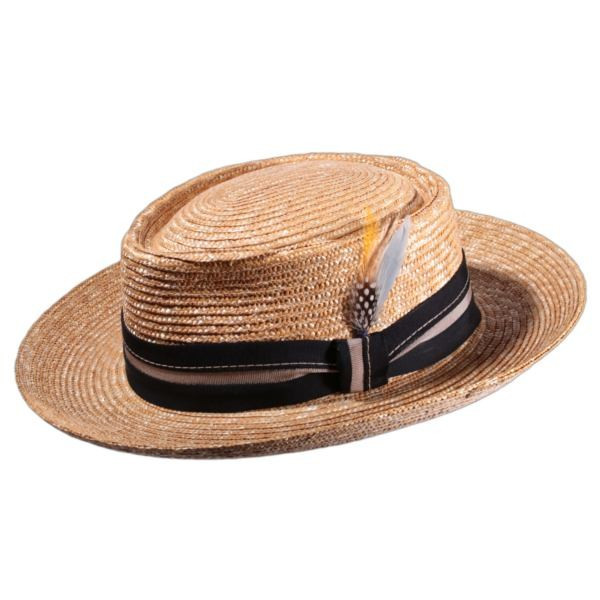 Igelweider Freiamt Hut aus Weizenstroh mit mehrfarbigem Band und Federschmuck