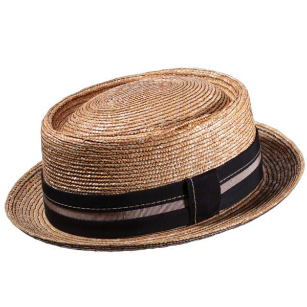 Büschiker Freiamt Hut aus natürlichem Weizenstroh, mit dunklem Faden genäht, dreifarbiges Hutband