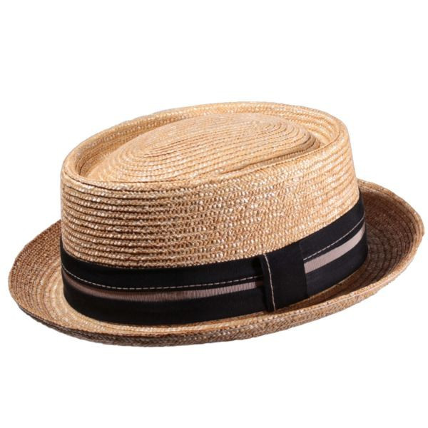 Büschiker Freiamt Hut aus natürlichem Weizenstroh, mit dunklem Faden genäht, dreifarbiges Hutband