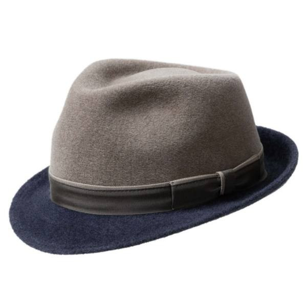 Trilby "Adelboden" mit beigem Kopf und blauem Rand, graues Hutband