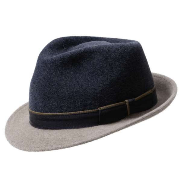 Trilby "Adelboden" mit beigem Kopf und blauem Rand, graues Hutband