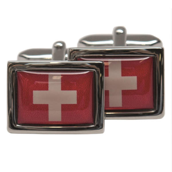 Silberne Manschettenknöpfe mit Schweizer Flagge