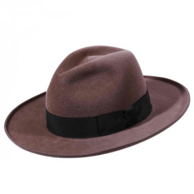 Breitrandiger Herrenhut Freddie mit leicht aufgeschlagener Krempe. Farbe Taupe.