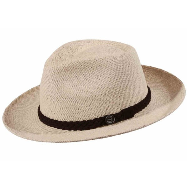 Heller Twisted-Panamahut in Cowboy-Stil mit dunklem, geflochtenem Hutband