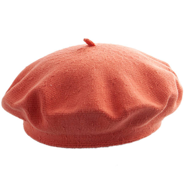 Sommer-Baskenmütze für Damen, aus leichtem Baumwollstoff. Farbe Koralle.