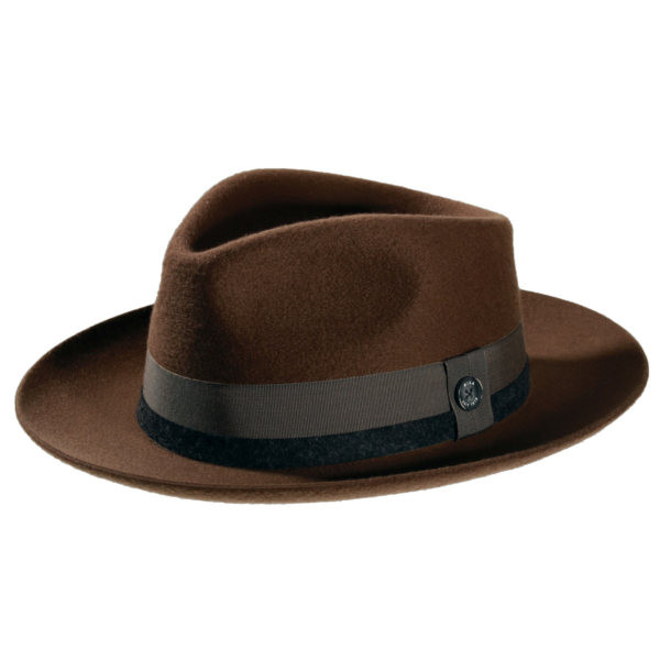 Bogart Herrenhut aus feinstem Cashmere Filz mit grauem Hutband. Farbe Braun.