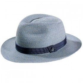 Jeansblauer Strohhut mit dunkelblauem Band