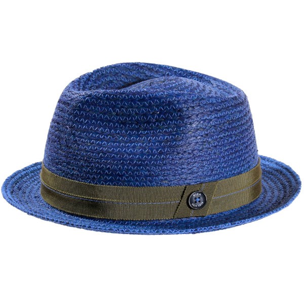 Heller Player Hut aus Raffia-Stroh mit dunkelblauem Hutband