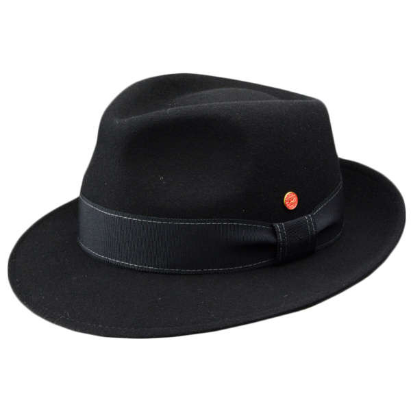 Schwarzer Herrenhut Manuel im Bogart-Stil, mit schwarzem Hutband mit heller Ziernaht
