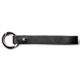 Leder Schlüsselband mit rundem Karabiner in der Farbe Schwarz