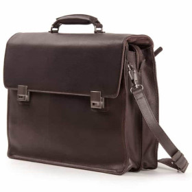 Laptop-Aktentasche für Herren aus braunem Leder. Mit gepolstertem Handtragegriff und abnehmbarem Schultergurt.
