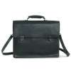 Laptop-Aktentasche für Herren aus schwarzem Leder. Mit gepolstertem Handtragegriff und abnehmbarem Schultergurt.