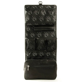 Herrennecessaire aus schwarzem Leder; mit diversen Fächern.