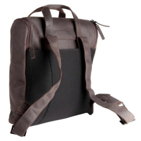 Rückseite des Harold's Lederrucksacks mit atmungsaktiver Polsterung.