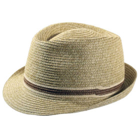 Senfgelber Trilby Hut aus Papierstroh.