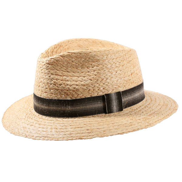 Raffia-Strohhut mit Hutband aus Leinen mit Farbverlauf. Hutband in Schwarz.
