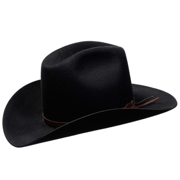 Schwarzer Cowboyhut im amerikanischen Stil mit hohem Kopf und sehr breiter Krempe