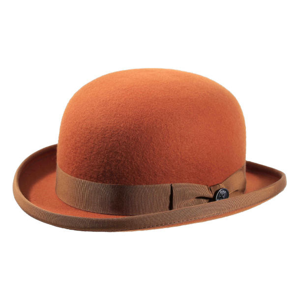 Bowler Hut aus Wollfilz mit eingefasstem Rand. Farbe Orange,