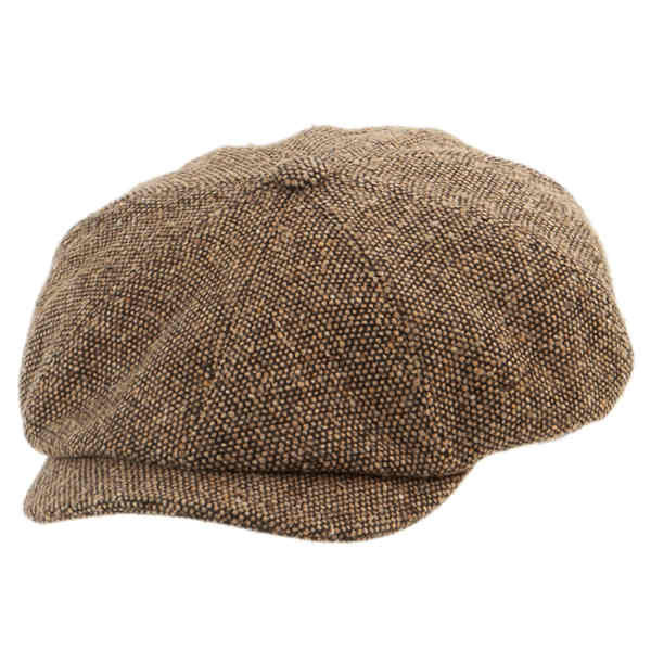 Breit geschnittene Newsboy Cap aus grauem Tweed