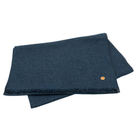 Mayser Schal aus edlem Wollstoff mit Baumwolle und Kaschmir. Kurze Fransen. Farbe Blau.