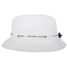 Bucket Hat mit UV-Schutz und Cordelstopper zum anpassen der Grösse. Farbe Weiss.