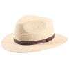 Panamahut mit grober flechtweise für eine gute Belüftung. Braunes Hutband aus Leder.