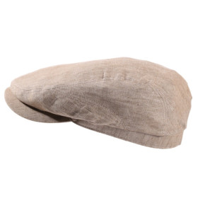 Leinenmütze mit eher schmaler Form. Aus fein meliertem Stoff. Farbe Beige.