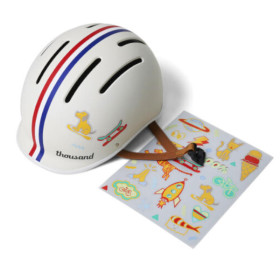 Thousand Junior Velohelm in der Farbe Weiss mit Rennstreifen in Rot und Blau