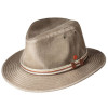 Outdoor Hut "Menowin" in Khaki. Rollbarer Stoffhut mit UV-Schutz 80. Schmales Hutband aus verschiedenfarbigen Schnüren.