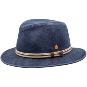 Outdoor Hut "Menowin" in Marine. Rollbarer Stoffhut mit UV-Schutz 80. Schmales Hutband aus verschiedenfarbigen Schnüren.