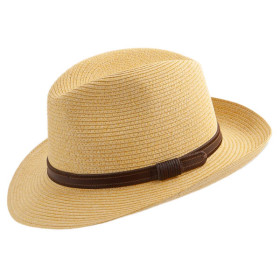 Strohhut Tortuga aus Papierstroh mit braunem Hutband. Farbe Beige.