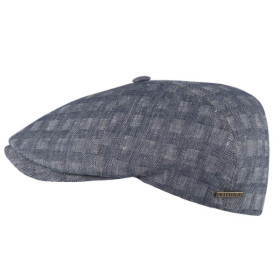 Leinenmütze "Alain" mit feinem Muster. Farbe Navy.