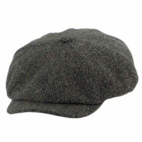 Breit geschnittene Newsboy Cap aus grauem Tweed