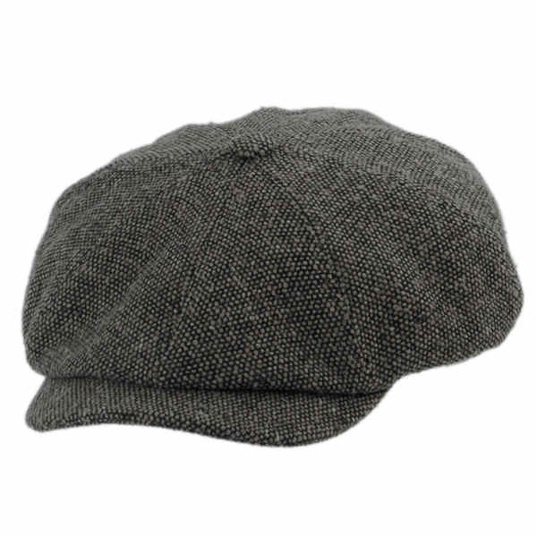 Breit geschnittene Newsboy Cap aus grauem Tweed