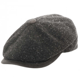 Ballonmütze "Kiel" in Schwarz, mit Leder eingefasster Schirm und Knopf