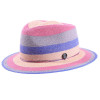Leichter Sommerhut für Damen und Herren. Mit Streifen im Blau, Beige, Pink und Grau.