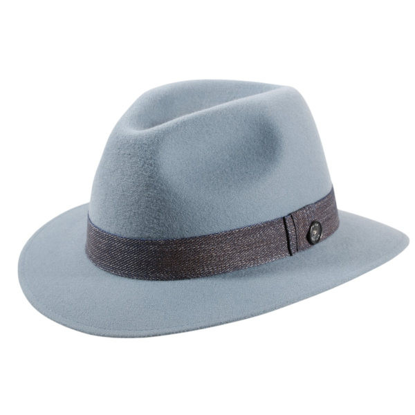 Fedora Regenhut aus Wollfilz mit Denim Hutband; Farbe Elfenbein