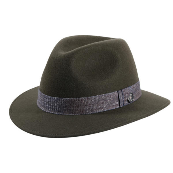 Fedora Regenhut aus Wollfilz mit Denim Hutband; Farbe Elfenbein