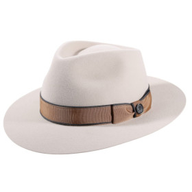 Eleganter Traveller Haarfilzhut für Herren mit zweifarbigem Hutband, Farbe: Elfenbein