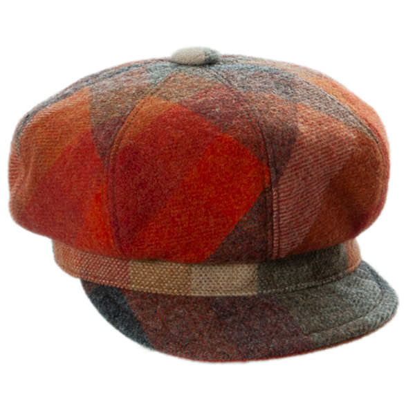 Damen Ballonmütze aus kariertem John Hanly Wollstoff in Blau-Grün