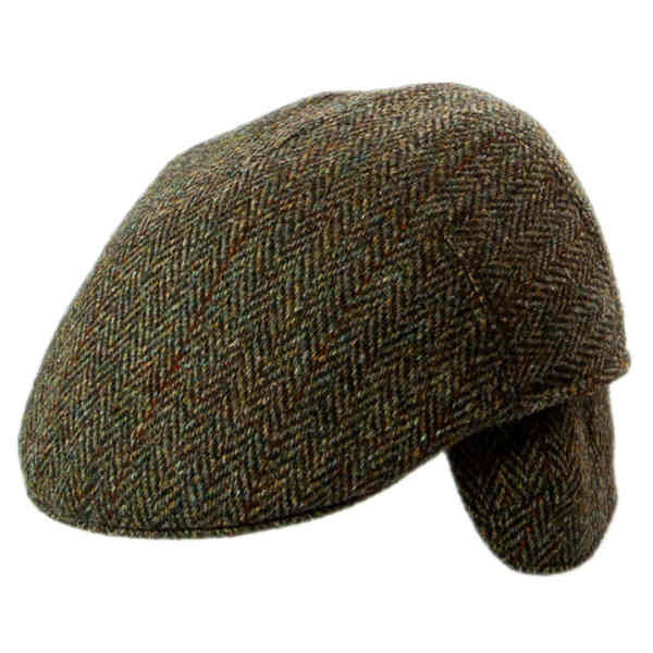 Tweed Schiebermütze in Blau, mit ausgeklappten Ohrenschützern