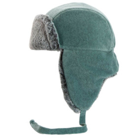 Rauchblaue Fliegermütze mit hellgrauem Kunstfell