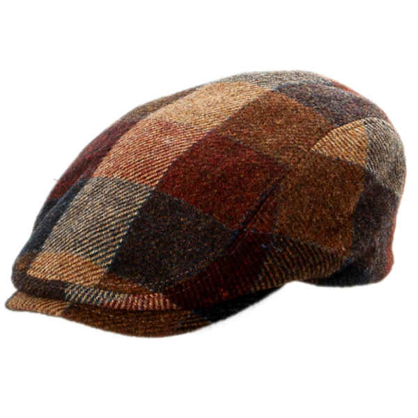 Wintercap für Herren, aus blau-kariertem Wollstoff