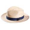 Breitrandiger Herrenhut aus Weizenstroh, mit Hutband aus Jeansstoff
