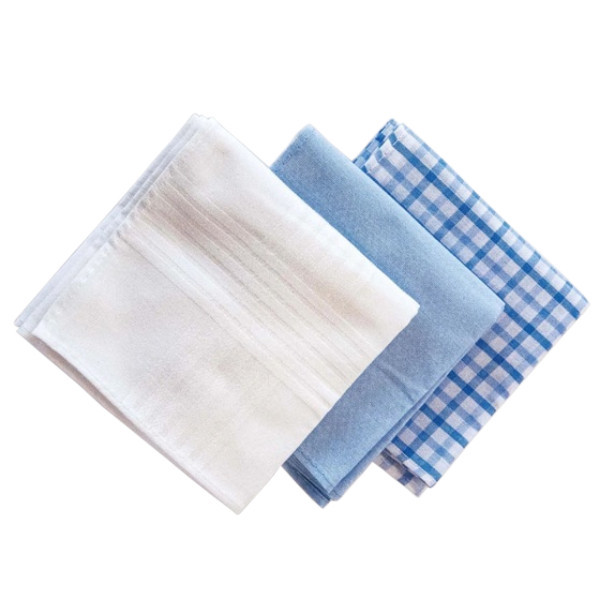 Herrentaschentücher aus Baumwolle in drei Farben. Weiss, hellblau und kariert.