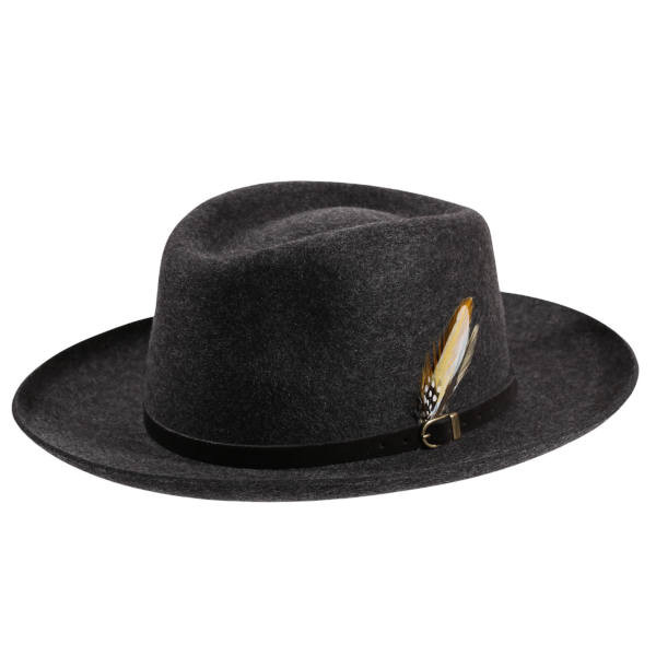 Dunkelgrauer Hipster Hut mit Federschmuck