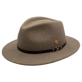 Herrenhut aus meliertem Wollfilz in Dunkelbeige mit schmalem Lederband