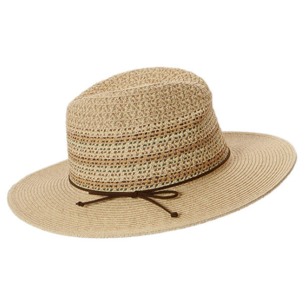 Strohhut aus flexiblem Viskosestroh mit Kopfteil mit eingeflochtenem Lochmuster.