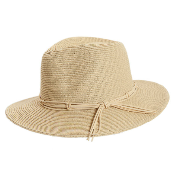 Beiger Damen-Sonnenhut mit geflochtenem Hutband. Idealer Strandhut.